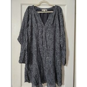 LOFT Charcoal Paisley Long Sleeve Dress Size Larges Pleated